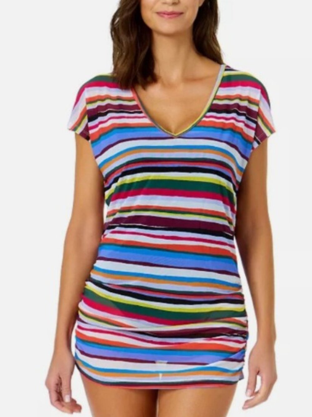 Anne Cole Twist Front Striped Tankini Top and Matching Coverup SZ 10